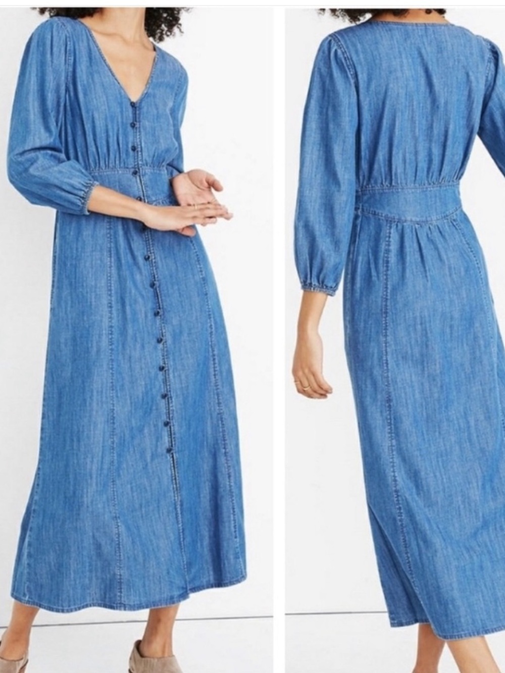 Madewell Denim-Pieced Waist Midi Dress in Mariden Wash Sz 0